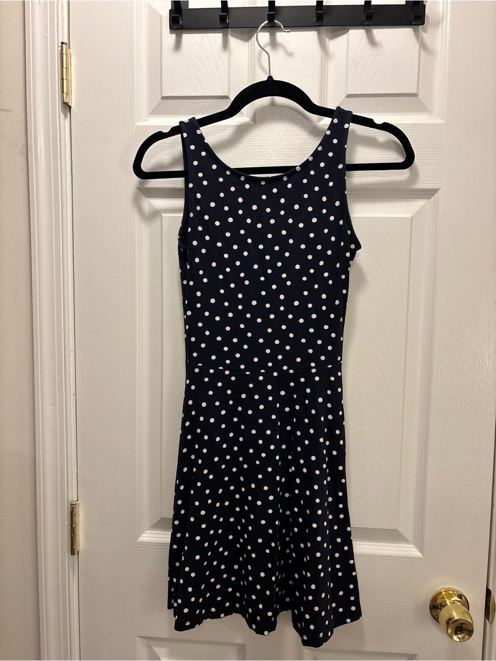 H&M Navy and White Polka Dot Sleeveless Fit-and-Flare Dress